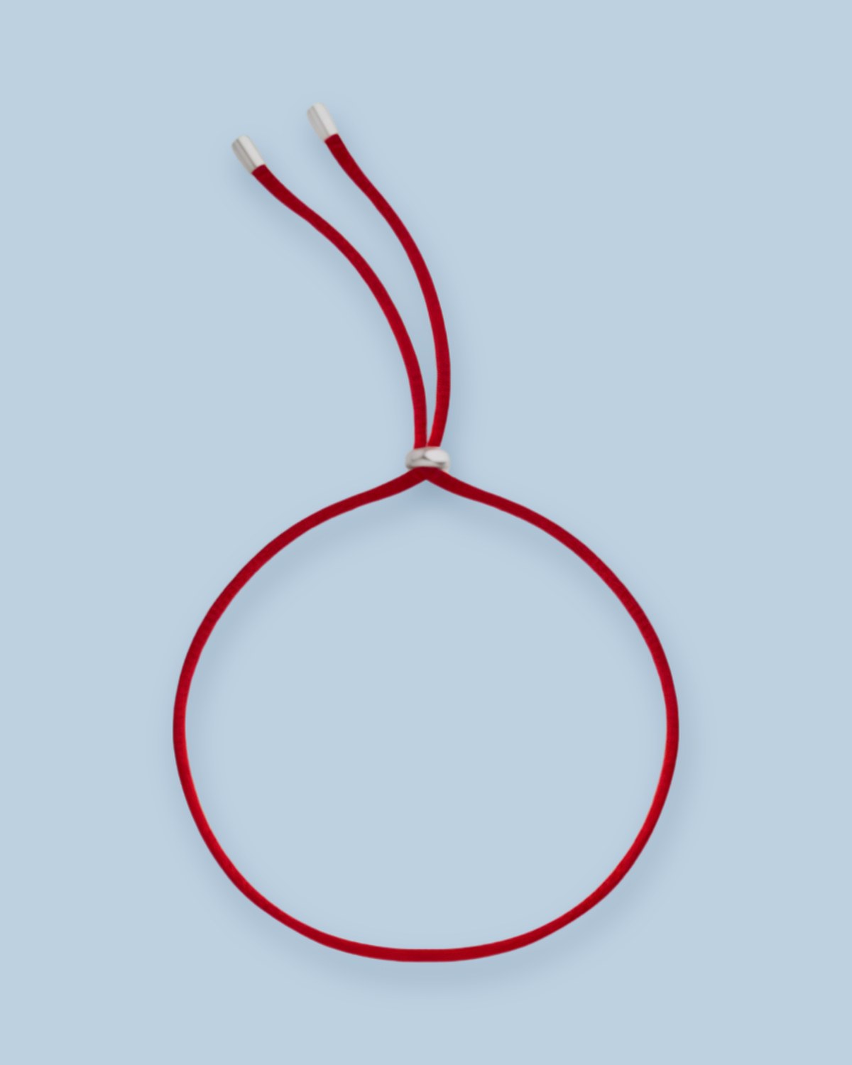 Kabbalah bracelet — red Italian satin with sterling silver, on Floureaud blue